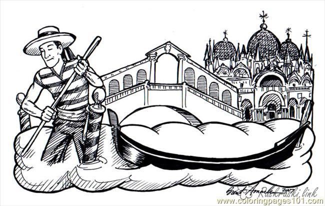 Розмальовки венеція Подорож країна Європа Венеція вода човен 