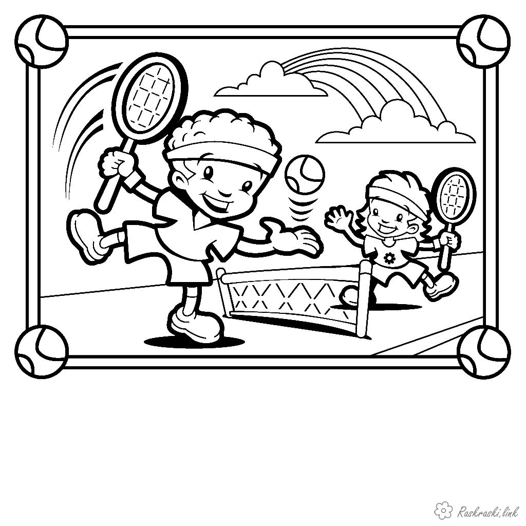 Розмальовки діти хлопчики грають теніс