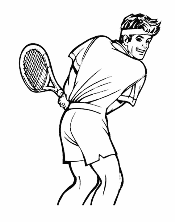 Розмальовки спорт хлопець грає в теніс