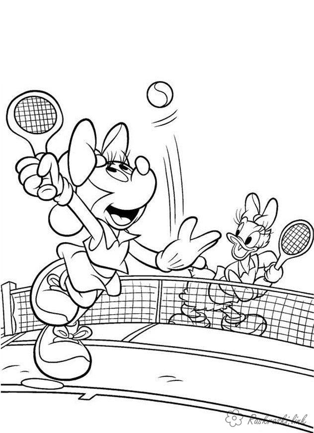 Розмальовки міні міні і Дейзі грають у теніс
