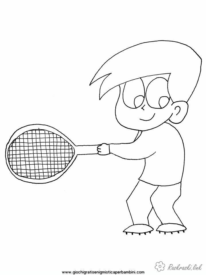 Розмальовки Теніс розмальовки, дитина, ракетка, м'ячі