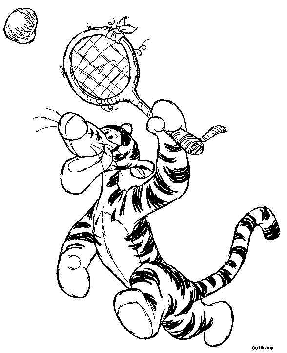 Розмальовки спорт тигреня і теніс