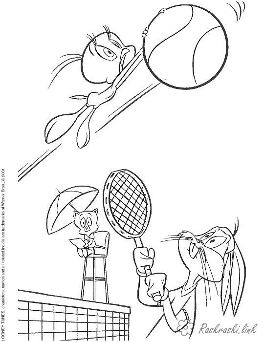Розмальовки Теніс теніс, гра, качка, заєць