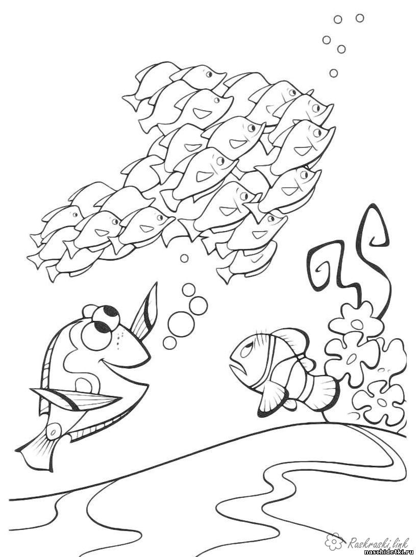 Розмальовки мультфільми німо і зграйка риб 