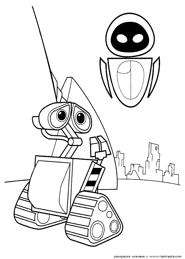 Розмальовки мультфільми сумний ВАЛЛ-І і робот