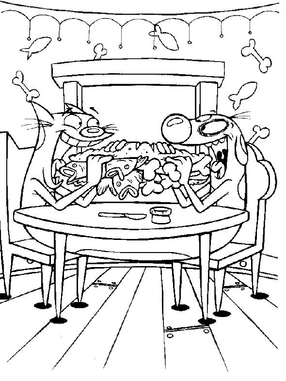 Розмальовки Котопес котопес, їдять, стіл