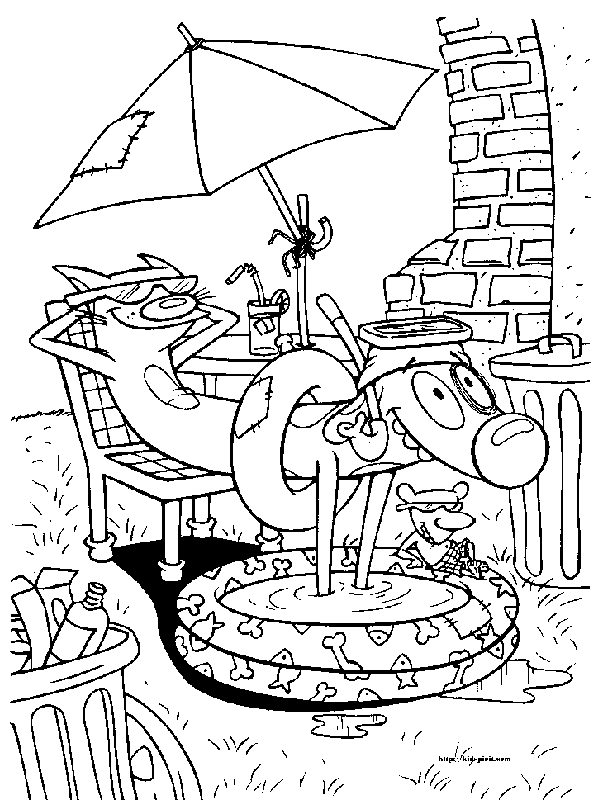 Розмальовки Котопес котопес, парасолька, окуляри, засмага