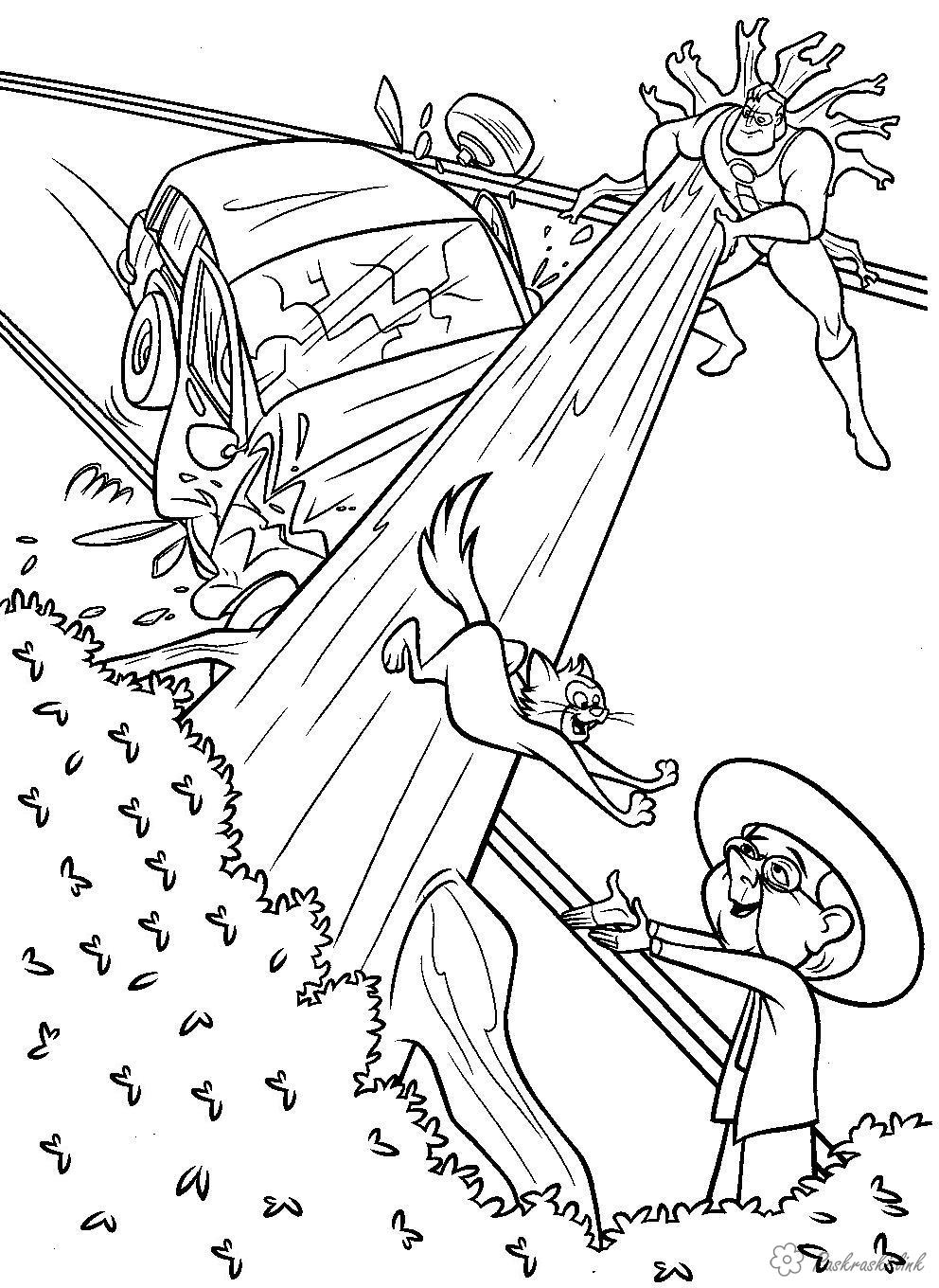 Розмальовки Рататуй Боб, суперсімейка, бабуся, дерево, машина