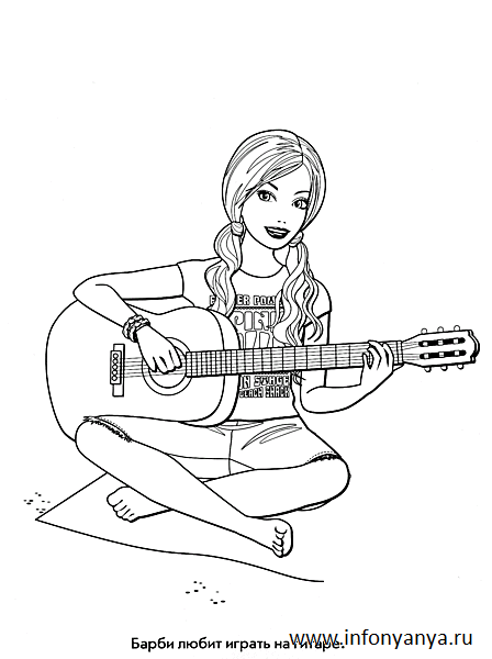 Розмальовки гітарі дівчинки, дівчинка, гітара, грати на гітарі
