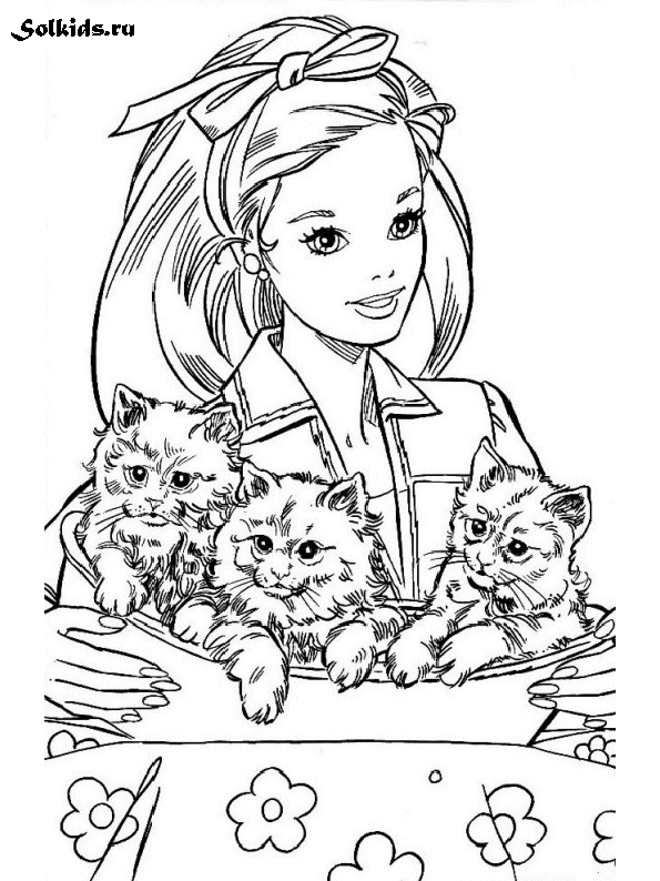 Розмальовки кошенята Дівчатка, дівчинка, кошеня, кошенята