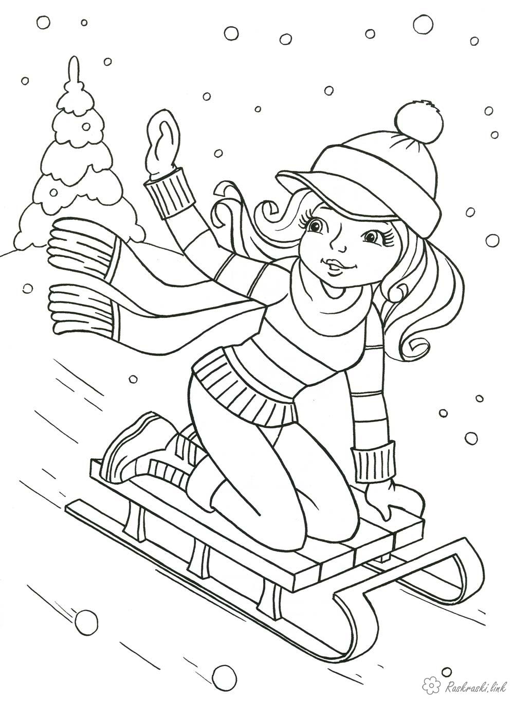 Розмальовки дівчинка Зима