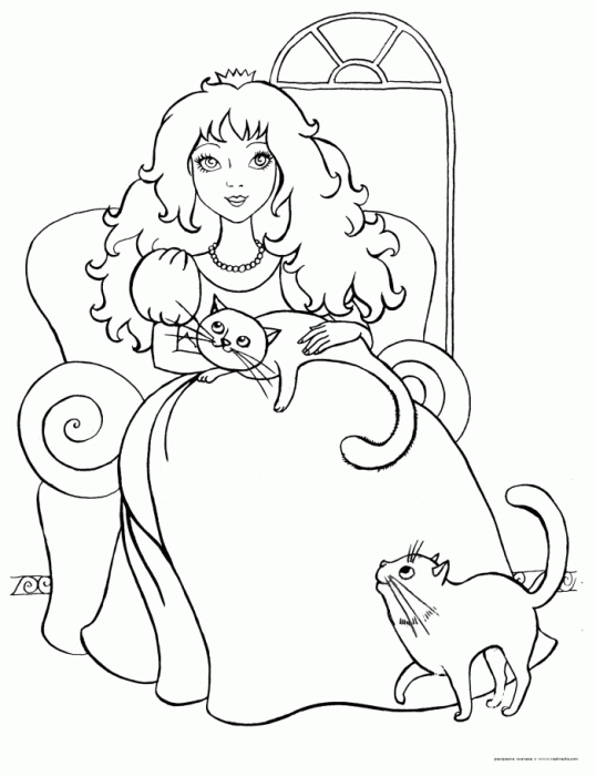 Розмальовки принцеса Дівчинка, дівчаткам, принцеса, персонаж, кішки