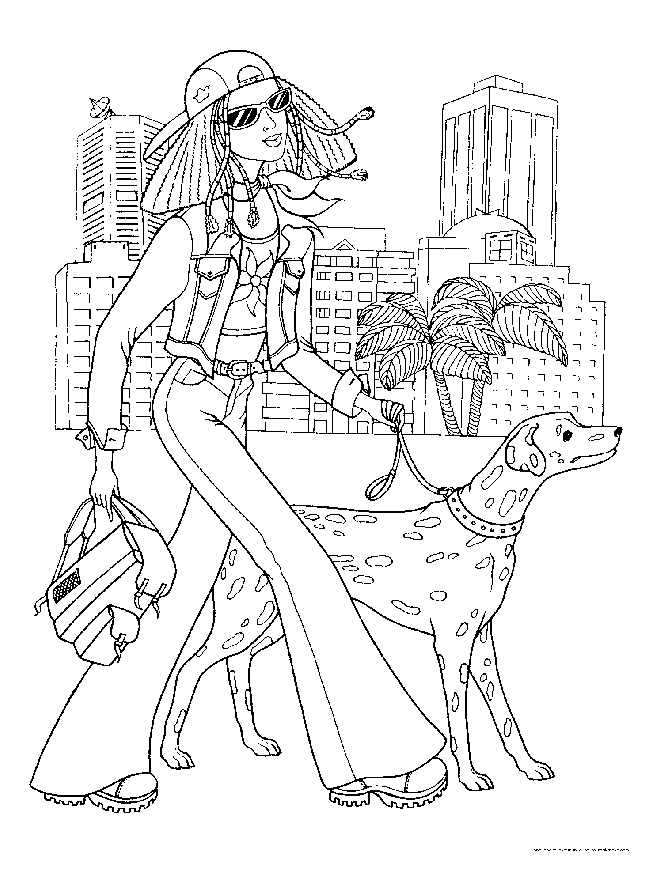 Розмальовки дівчинка Дівчаткам, дівчинка, вулиця, літо, собака, прогулянка