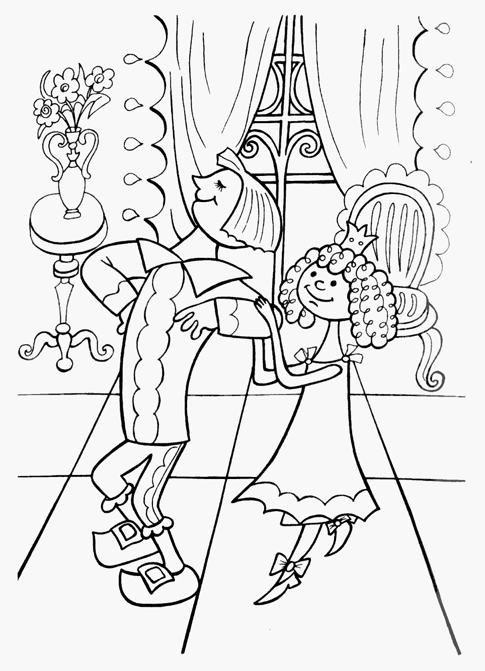 Розмальовки мірошника Радянський мультфільм, кіт у чоботях, син мірошника, принцеса, замок
