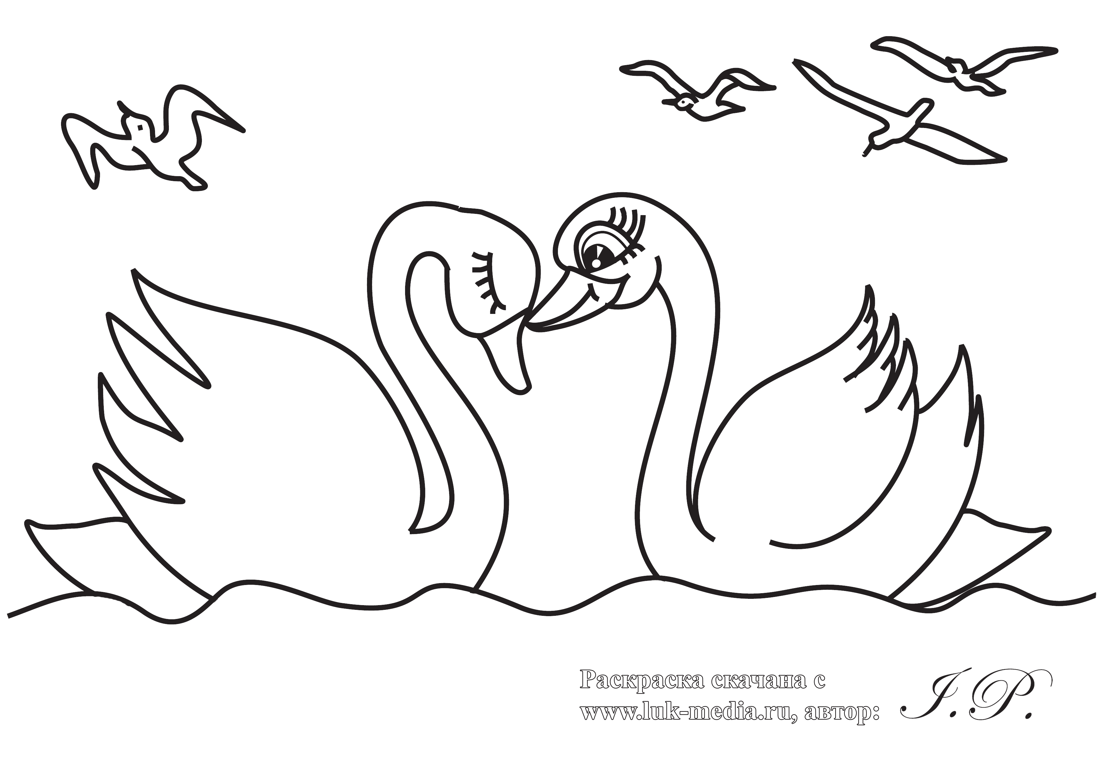 Розмальовки природа лебеді