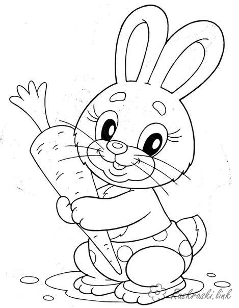Розмальовки тварини природа лісові тварини заєць морква