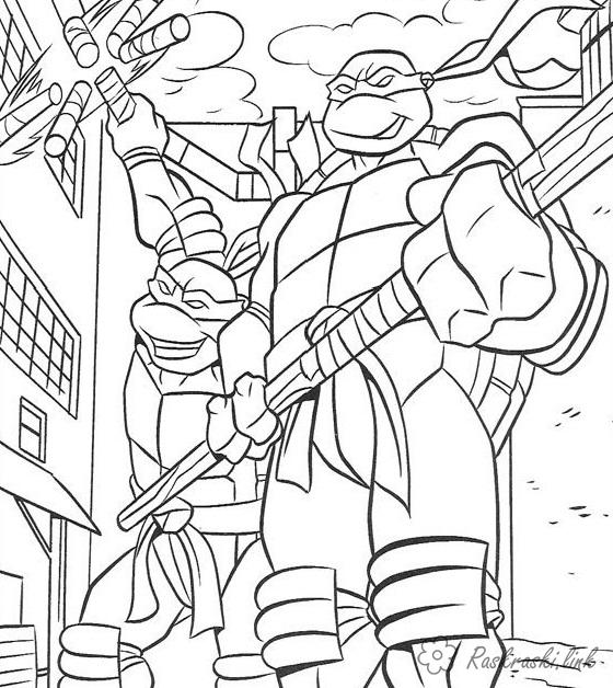 Розмальовки атака черепашки ніндзя, розмальовки, розмальовки хлопчикам, teenage mutant ninja turtles, мікеланджело, Донателло