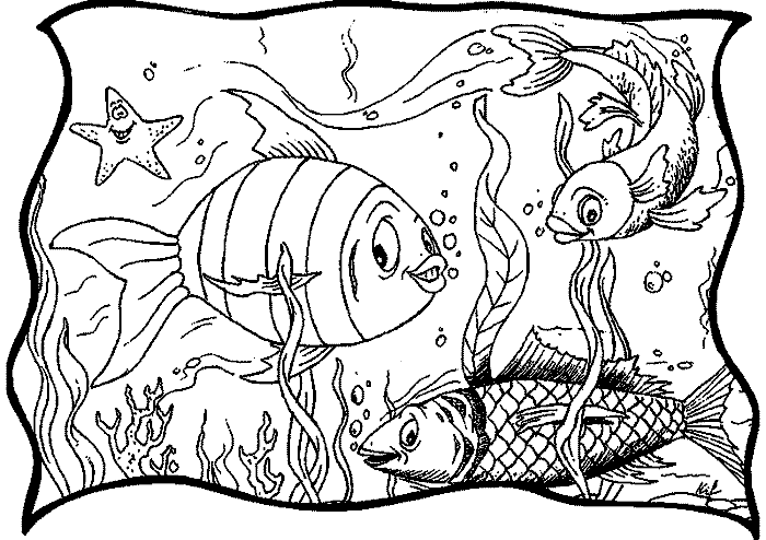 Розмальовки природа рибки в морі