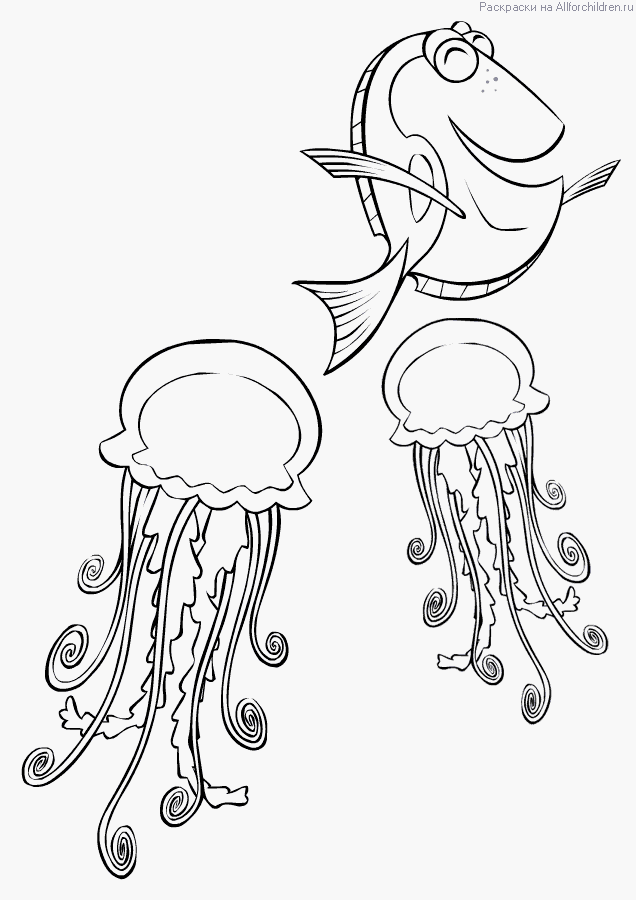 Розмальовки підводний медузи і рибка