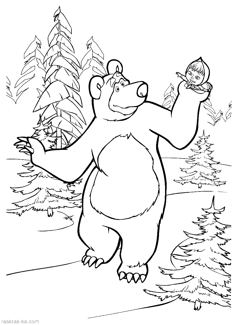 Раскраски Маша и Медведь раскраска для детей, маша и медведь, лес, природа