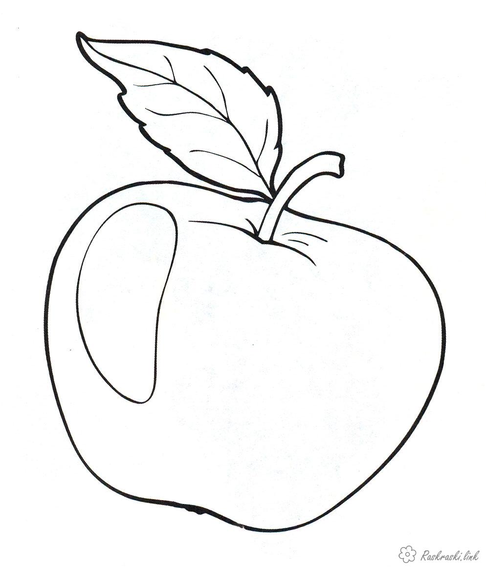 Раскраски Яблоки  Раскраска, с листочком, яблоко, спелое, 