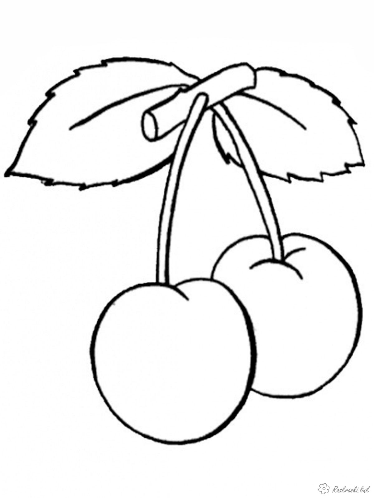 Раскраски Ягоды Две вишни, вкусные, спелые, сочные, раскраска