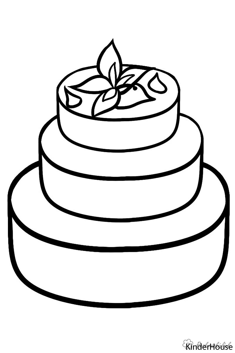 Раскраски Торты и пирожные  раскраска простой торт,торт,цветы на торте