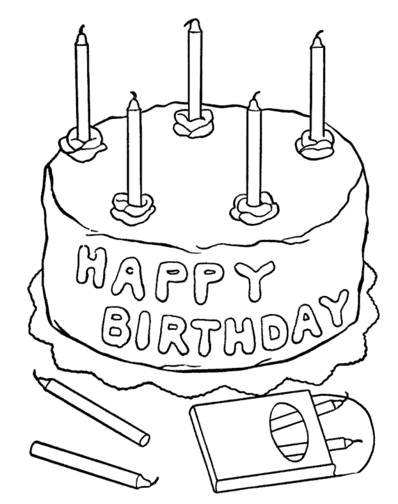 Раскраски Торты и пирожные  раскраска торт с днем рождения,со свечами