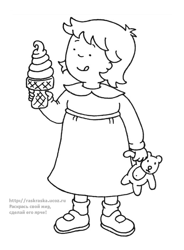 Раскраски Мороженое Маленькая девочка, очень любит, мороженое, раскраски