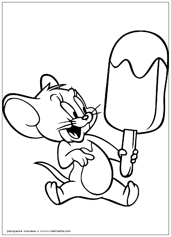 Раскраски Мороженое Джерри, Том и Джерри, кушает, мороженое, эскимо, раскраска