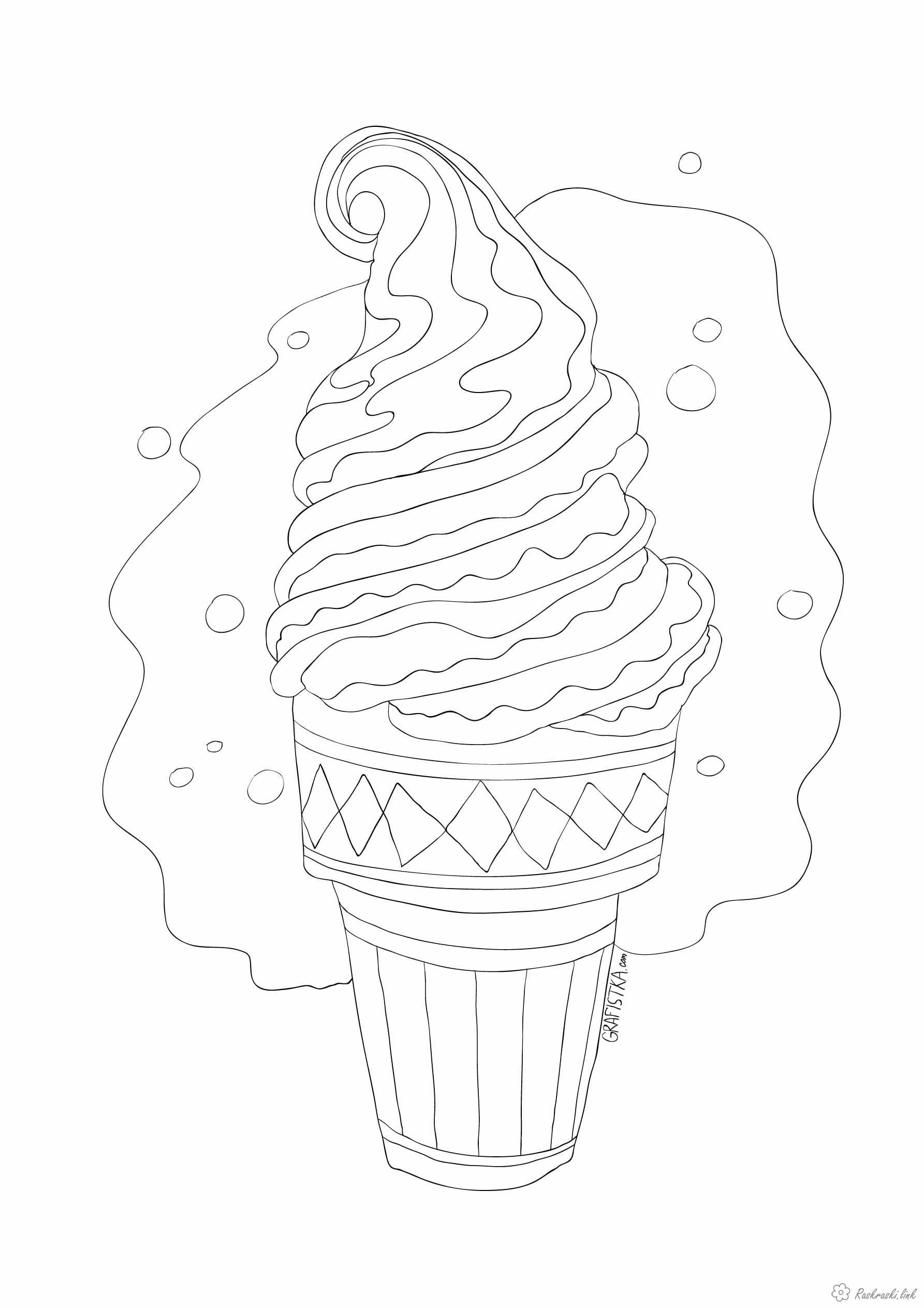 Раскраски Мороженое Вафельный стаканчик, вкусное мороженое, раскраска, шоколадное