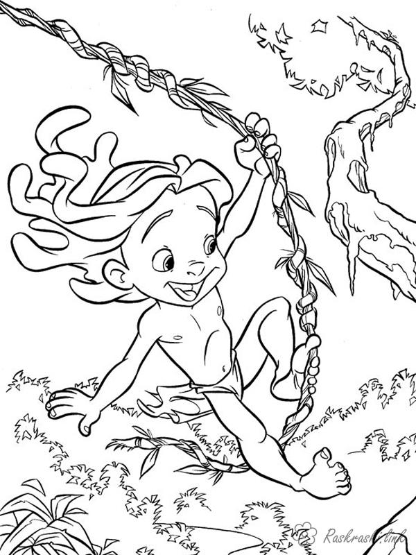 Розмальовки дісней Тарзан на ліані