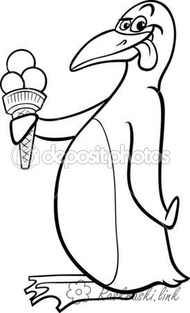 Раскраски Мороженое Пингвинчик, раскраски детские, очень любит мороженое