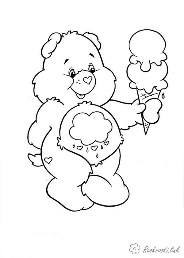 Раскраски Мороженое Милый, медвежонок, раскраски, детские, мороженое, десерт