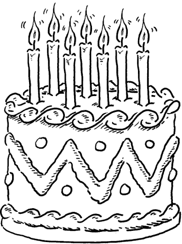 Раскраски Торты и пирожные  Большой, праздничный торт, день рождения, раскраска