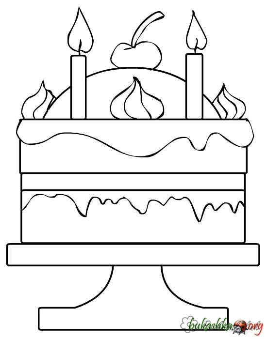 Раскраски Торты и пирожные  большой, двухъярусный, торт, с яблоком, раскраска