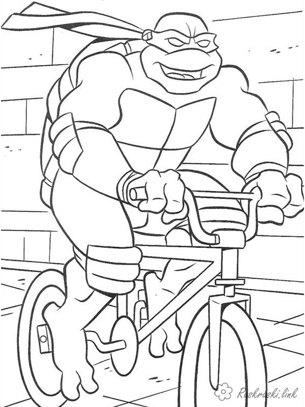 Розмальовки Черепашки ніндзя черепашки ніндзя, розмальовки, розмальовки хлопчикам, teenage mutant ninja turtles, велосипед