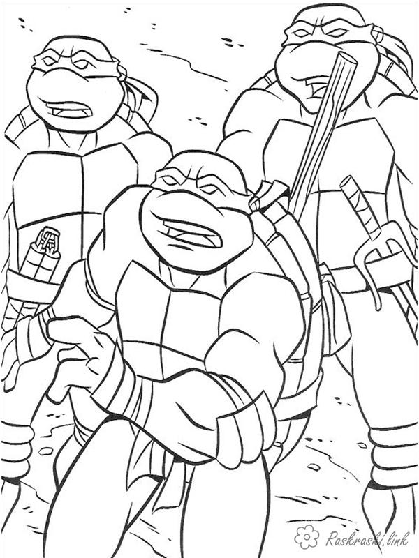 Розмальовки Черепашки ніндзя черепашки ніндзя, розмальовки, розмальовки хлопчикам, teenage mutant ninja turtles, Рафаеля, Мікеланджело