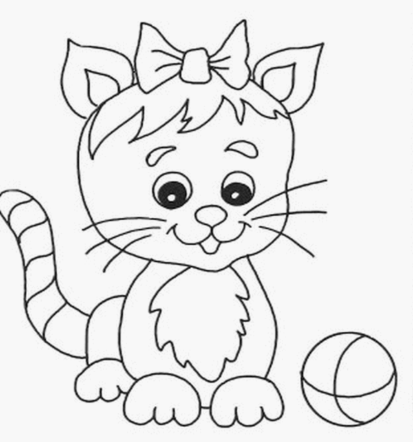 Розмальовки Кішки  кошеня, м'ячик, бантик, розмальовки для дітей