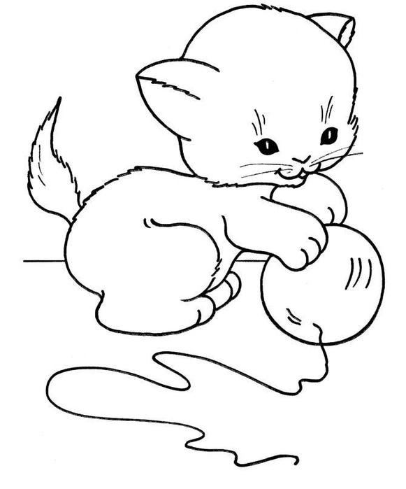 Розмальовки Кішки  розмальовки, кошеня з клубком, розмальовки для дітей