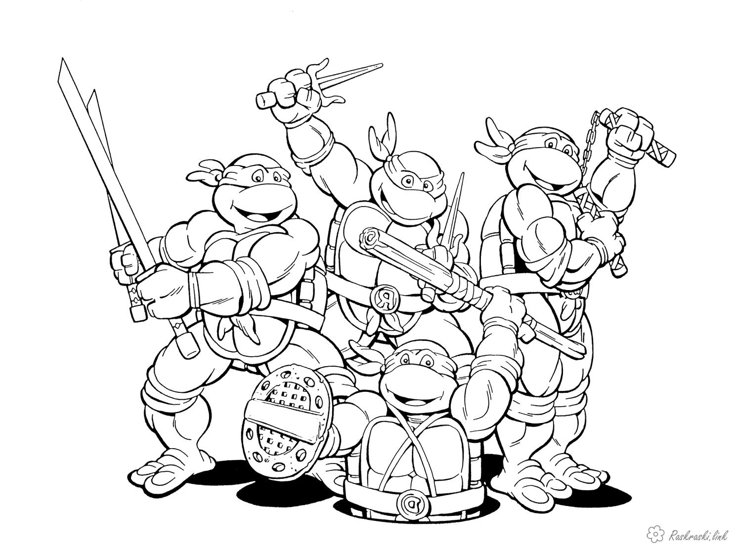 Розмальовки Черепашки ніндзя черепашки ніндзя, розмальовки, розмальовки хлопчикам, teenage mutant ninja turtles, команда