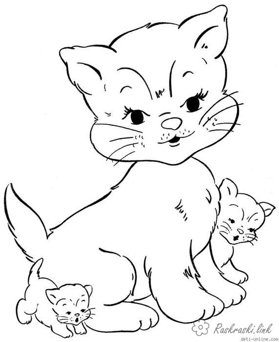 Раскраски Кошки  раскраска, кошка, котята, для детей