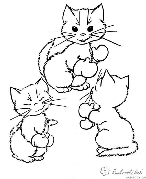 Розмальовки кошенята троє кошенят в рукавицях