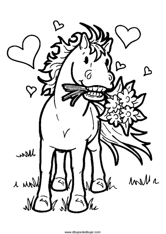 Розмальовки Коні розмальовка кінь, букет, сердечка, для дітей