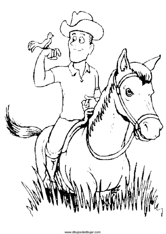 Розмальовки Коні розмальовки ковбой, кінь, пташка