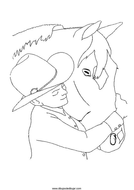 Розмальовки Коні хлопчик, капелюх, красива кінь, розмальовки