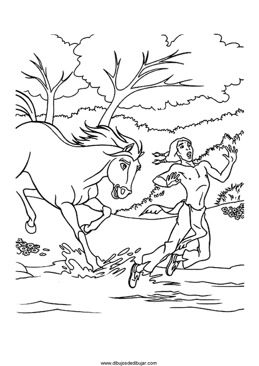 Розмальовки Коні дерева, ліс, дівчина, кінь