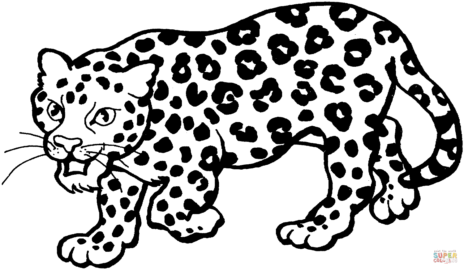 Розмальовки Леопард розфарбування, леопард, готується нападати, хижі кішки
