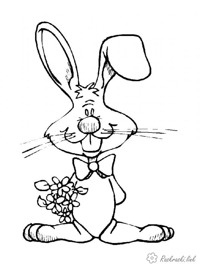 Розмальовки Кролики  кролик, розмальовки, букет, бантик