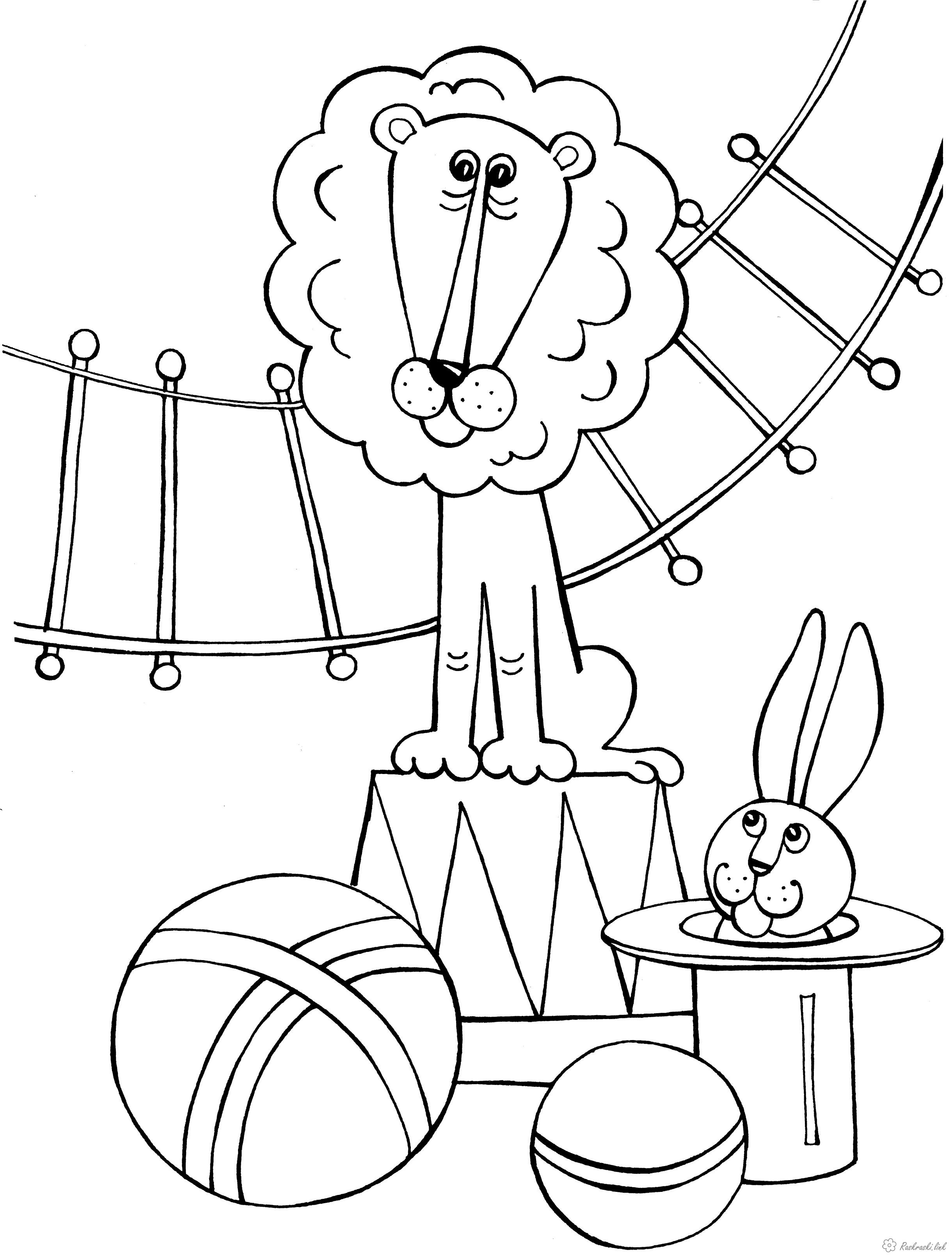 Розмальовки Лев цирковий лев, цирк, сидить, для дітей